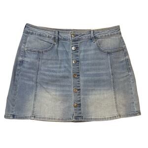 NWT American Eagle Super Stretch Hi-Rise A-Line Light Wash Button Up Skirt 14